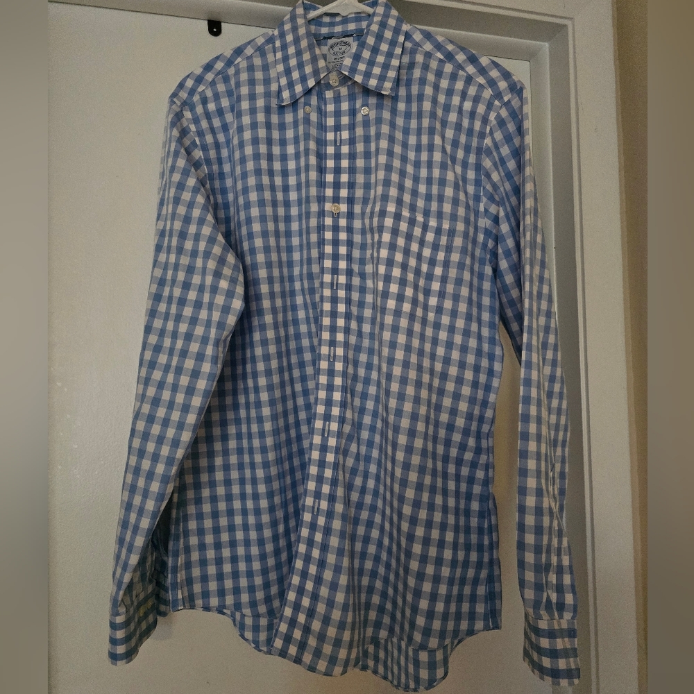 NWOT Brooks Brothers Regent Blue and White Gingham Casual Button Down Shirt